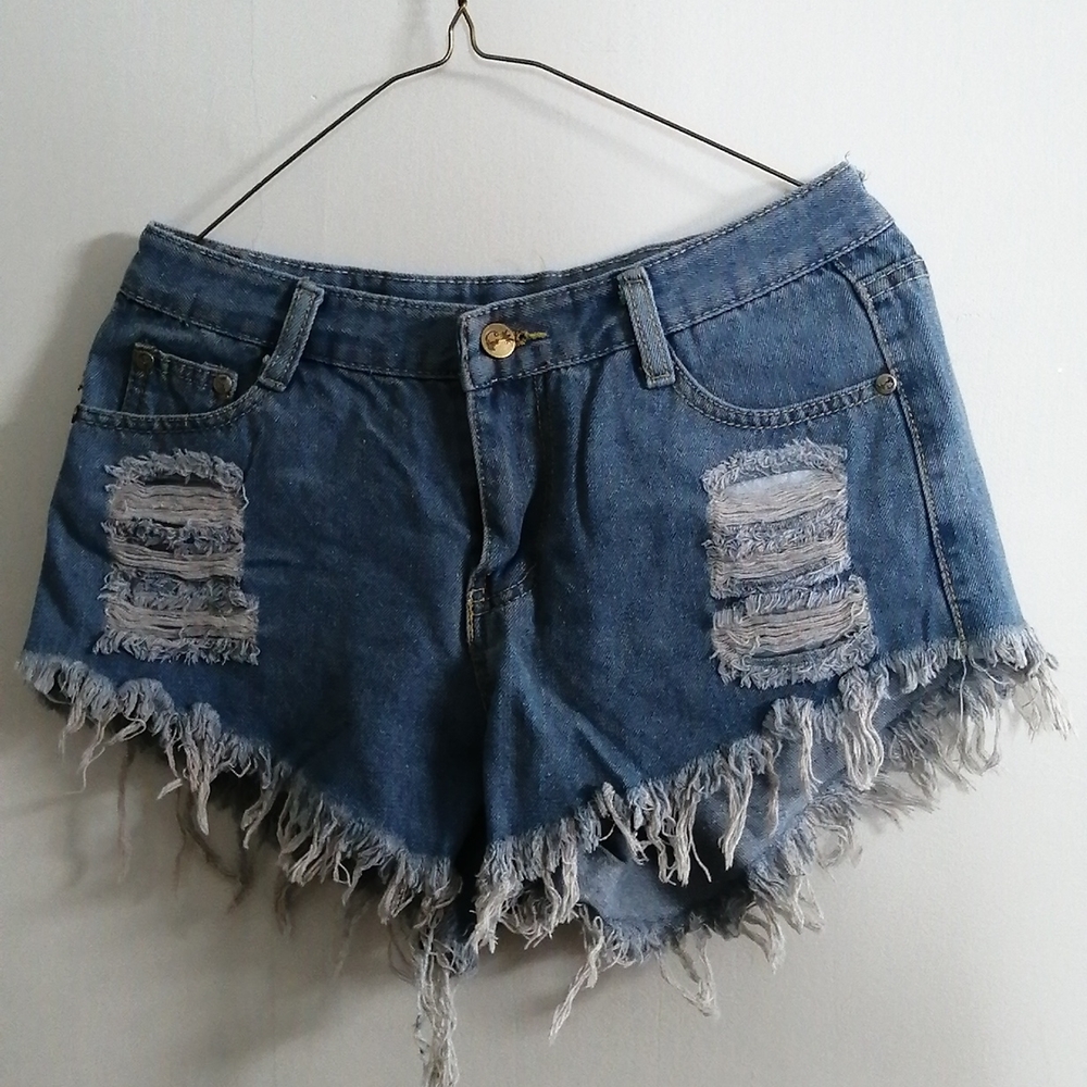 Distressed jean shorts